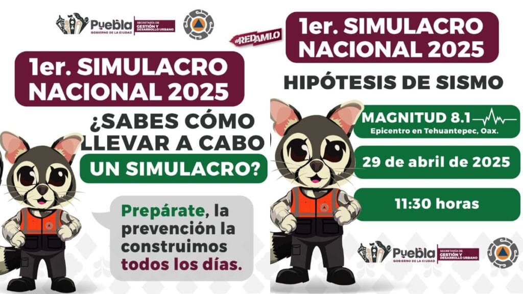 Gobierno de Puebla se suma al Primer Simulacro Nacional 2025
