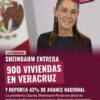 Sheinbaum entrega 900 viviendas en Veracruz y reporta 43% de avance nacional